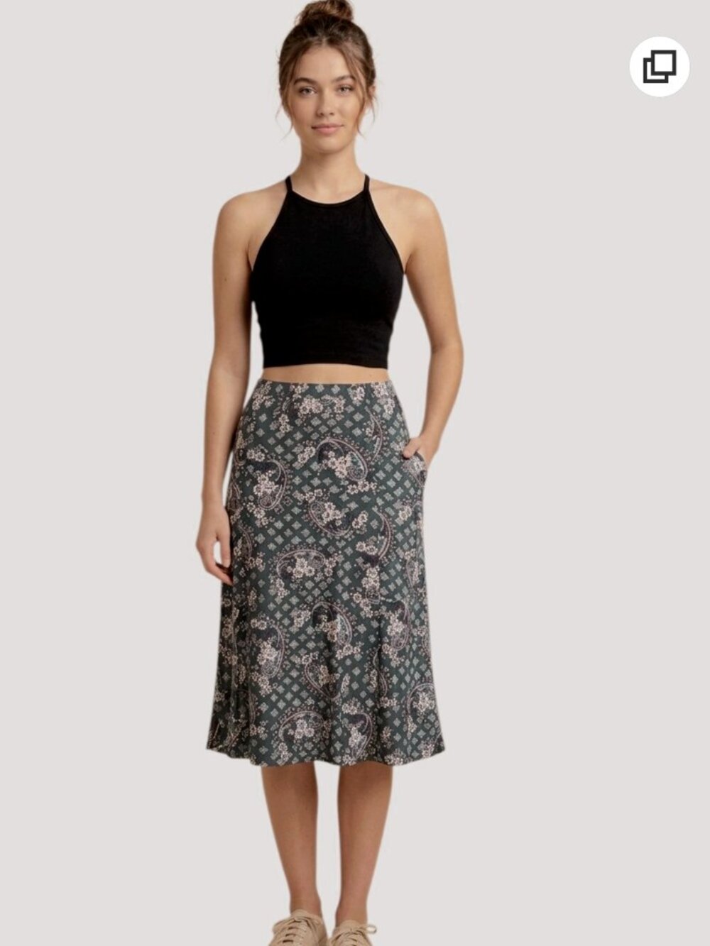 Top Shop Paisley A-Line Skirt with Pockets